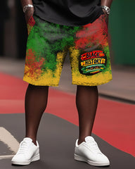 Plus Size Boys June Creative Graffiti Style T-Shirt Shorts Suit