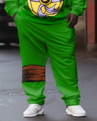 Big Guys Fun Cartoon Turtle Print Hoodie Set