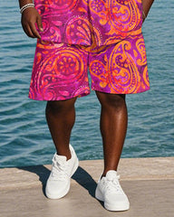 Men's Plus Size Hawaiian Rose Paisley Print Shirt Shorts Suit
