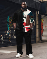Men's Plus Size Black Colorblock Abstract Clown Cartoon Print Long Sleeve Shirt Trousers Suit