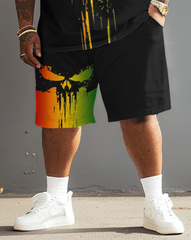 Men's Plus Size Reggae Skull Oil Painting T-Shirt Shorts Suit