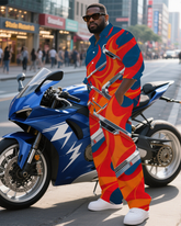 Big Guy's Abstract Fire with Machine Technological Printed Long Sleeve Shirt and Pants Set