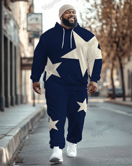 Men's Casual Dark Blue Star Print Plus Size Hoodie Suit