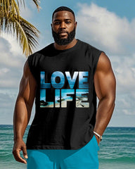Men's Plus Size Hawaii LOVE LIFE Alphabet Print Tank Shorts Suit