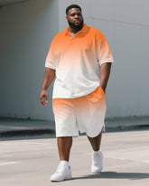 Men's Vibrant Orange Gradient Short Sleeve Polo Shirt Shorts Big & Tall Sets