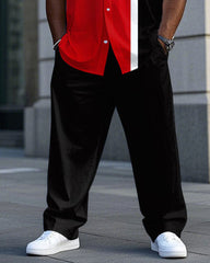 Men's Plus Size Black & Red * White Simple Color Block Daily Casual Short Sleeve Shirt Trousers Suit