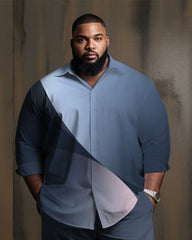 Plus Size Men's Business Abstract Smudged Long Sleeve Two-Piece Set