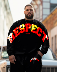 Men's Plus Size Respect Letter Print Sweatshirt Two-Piece Set