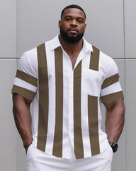 Big & Tall Men's Daily Casual Khaki Striped Shirt Shorts Suit