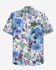 Flower Dreamlike Watercolor-Woven 100 Cotton Men's Short Sleeve Button Shirt