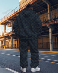 Men's Casual Blue Pattern Letter Print Big Size Hoodie Set