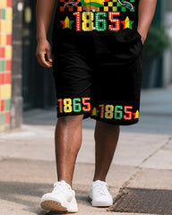 Men's Plus Size Juneteenth Fist 1865 Letter Print Shirt Shorts Suit