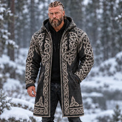 Men's Vintage Viking Celtic Knot Art Print Mid-length Warm Coat
