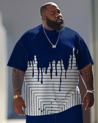 Big Guys Simple Casual Printed T-shirt Pants Set