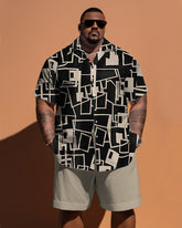 Big Guy's Simple Geometric Pattern Short Sleeve Shirt Shorts Set