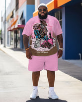 Men's Personalized Skull Farmer Color Big & Tall Contrasting Shorts Printed Short-Sleeved Set