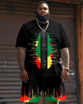 Men's Plus Size Juneteenth Black History Month Print T-Shirt Shorts Suit