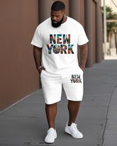 Men's Plus Size New York City Alphabet Short Sleeve T-Shirt Shorts Suit