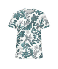 Men's Plus Size Hawaiian Floral Print Henry Collar Button Short Sleeve Tee