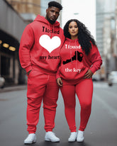 Couple Plus Size Casual Couple Wear Locked Heart Key Graffiti Hoodie Set