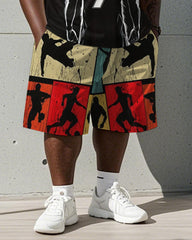 Men's Plus Size Black 7 Soccer Colorblock Printed Vest Shorts Suit