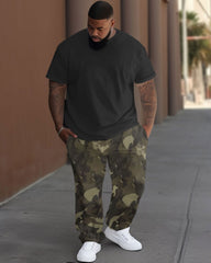 Simple Solid Color T-Shirt Camouflage Pants Large Men's Set