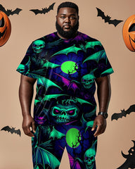 Halloween Colorful Bat Short-sleeved T-shirt Men's Plus-size Suit