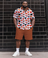 Big & Tall Men's Daily Casual & Lover Clothing Irregular Love Printed Shirt Shorts Suit