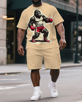 Men's Big & Tall Gorillas Boxing Athlete Cartoon Print Casual Short-Sleeved T-shirt & Short Set