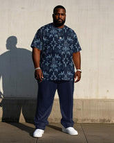 Men's Plus Size Vintage Luxury Baroque Jacquard Print Short Sleeve T-shirt Trousers Suit