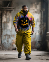 Big & Tall Men's Street Fashion Halloween Pumpkin Graffiti Print Hoodie Suit