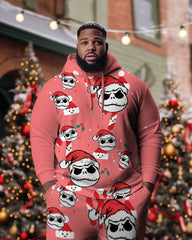 Men's Large Size Santa Hat Skeleton Hoodie Set of Two