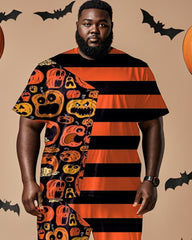 Halloween Pumpkin Striped Short-sleeved T-shirt Big & Tall Men's Set