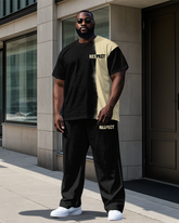 Big Men's Casual Simple Splicing Style Letter RESPECT Printed Short Sleeve T-shirt Pants Set