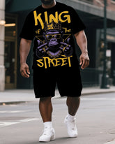 Men's Fashion Gorillas King of the Street Print Big & Tall Outdoor Short-Sleeve T-shirt & Short Set