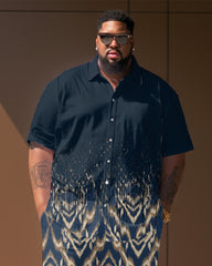 Men's Large Size Gradient Geometric Short-sleeved Shirt Shorts Set