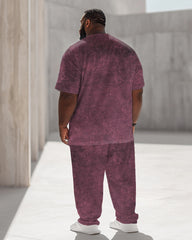Men's Plus Size Pink Dragon Print T-shirt Trousers Suit