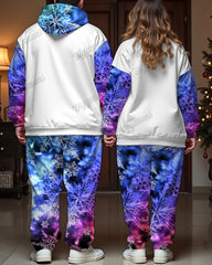 Couple Matching Aurora Snowflake Plus Size Hoodie Sweatpants Set