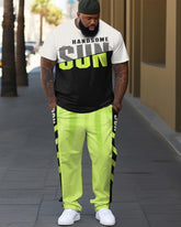 Men's Plus Size Letter Print Short Sleeve Tracksuit Set Hip Hop Outfit