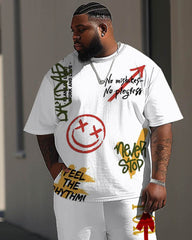 Men's Casual Large Street Pattern Printed Short Sleeve Trousers Suit