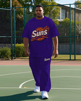 Men's Fashion Basketball Simple Letter Suns Printed Casual Big & Tall Short Sleeve T-shirt Pants Set