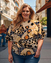 Women's Plus Size Butterfly Leopard Print Round Neck Short Sleeve T-Shirt