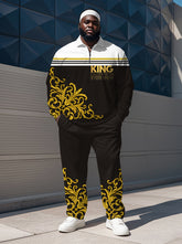 Men's Simple Luxury Pattern King Black and White Print Polo Shirt Zipper Pants Suit