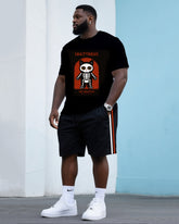 Big & Tall Men's Street Fashion Halloween Skull Raccoon Crewneck T-Shirt Shorts Suit