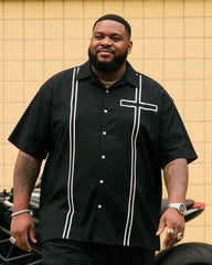 Big Boy Cross Stripe Short Sleeve Black Shirt Trousers Suit