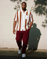 Big & Tall Men's Business Red Stripe Print Pocket Short Sleeve Shirt Trousers Suit