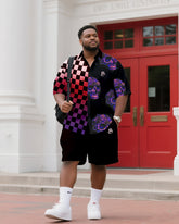 Big & Tall Men's Daily Leisure. Original Design Collision Color Stitching. Printed Short Sleeve Shirt Shorts Suit