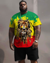 Street Red Green Yellow Block Lion Print Large Men's Set