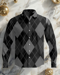 Big Men's Casual Diamond Button Down Long Sleeve Shirt