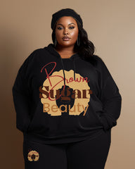 Women's Large Size Tracksuit Letter Print Hoodie Sweatpants Set